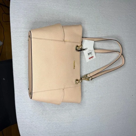 Calvin Klein Tote Bag Blush Pink Saffiano Leather Gold Chain Accents NWT - Picture 2 of 7
